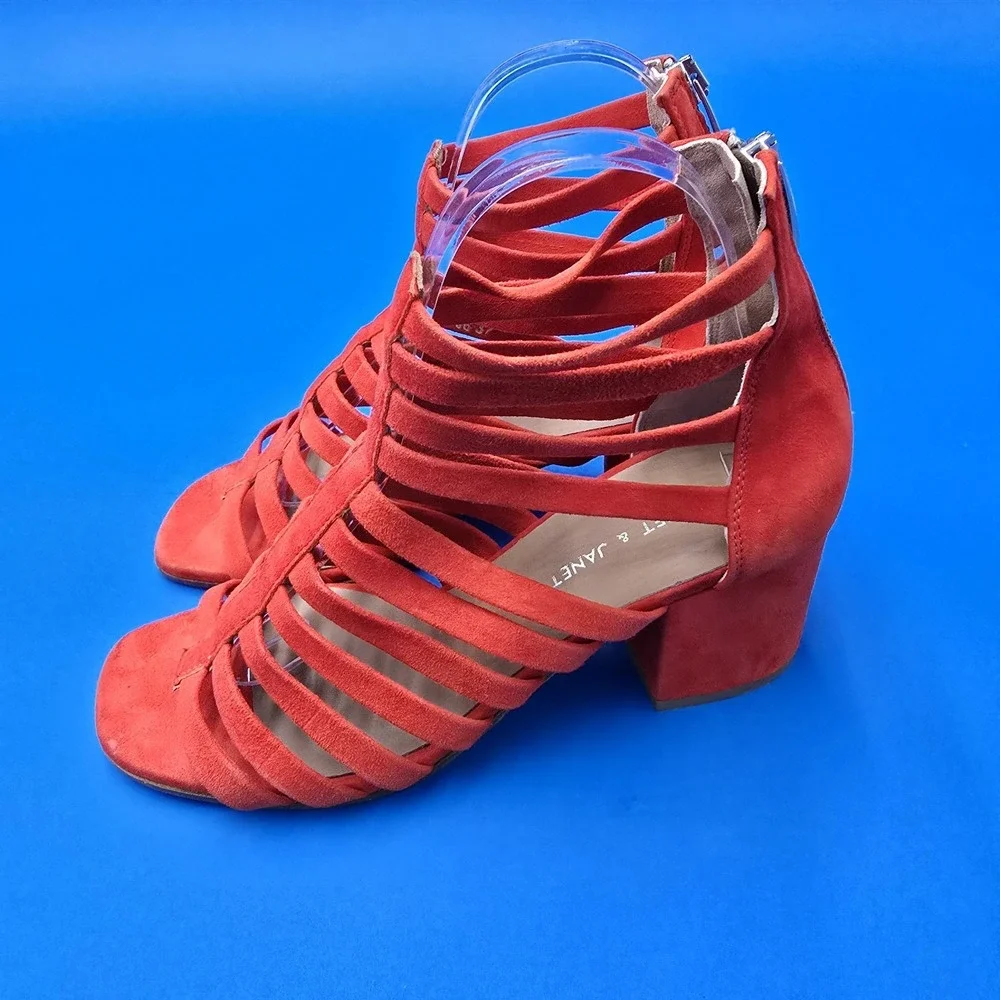 Janet & Janet Orange Suede Gladiator Block Heel Strappy Sandals 37 Made in Italy